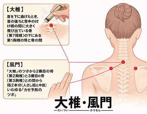冷え対策に首の大椎と風門